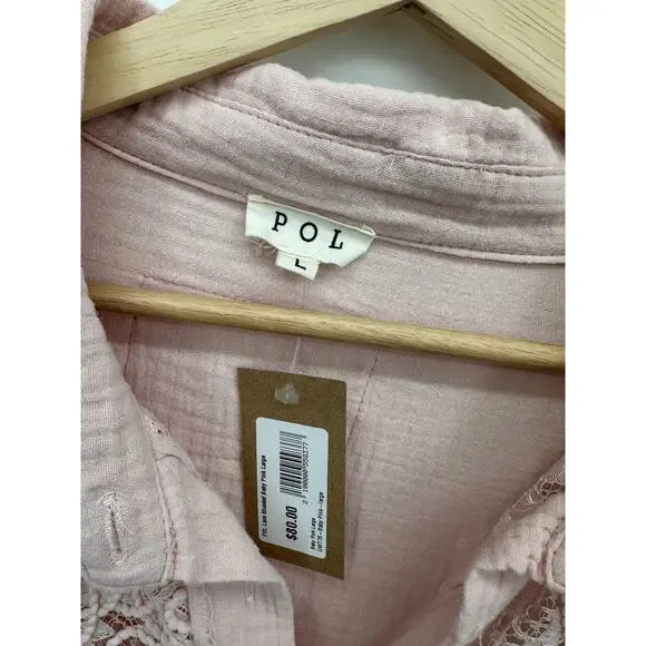 POL Lace Shacket Baby Pink Button Front Overshirt Jacket Women’s Large NWT - Picture 6 of 8